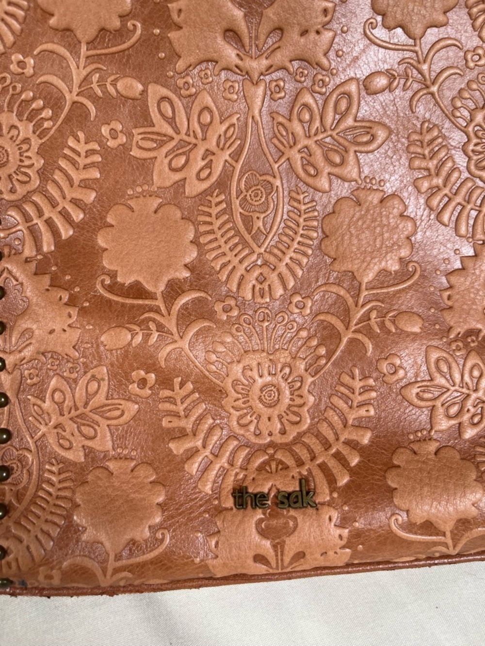 The Sak Cognac Embossed Leather Mini Shoulder Bag - Picture 3 of 6
